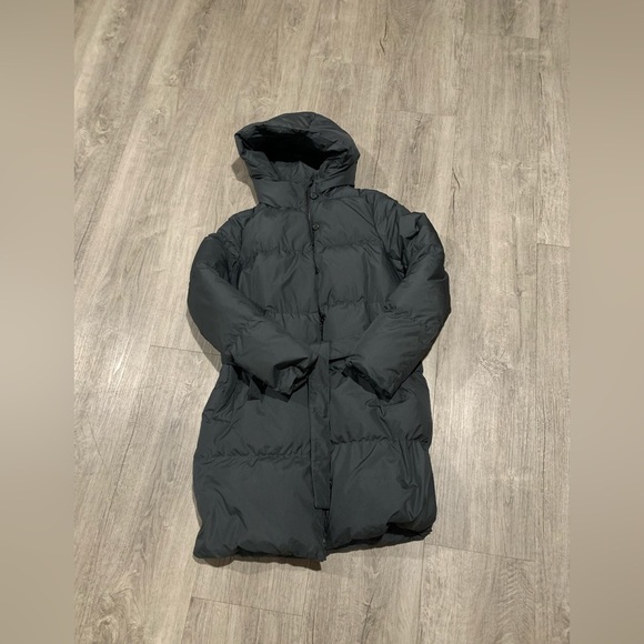 J. Crew Dark Gray Knee Length Tie Waist Puffer Jacket Size Medium - Picture 2 of 5